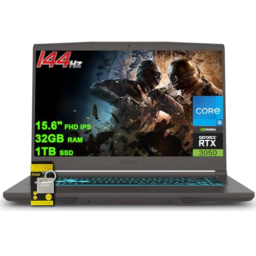 msi Ordinateur portable de jeu mince 15 pouces FHD IPS 144 Hz Intel 8 cœurs i5-13420H (Beats i7-11800H) 32 Go de RAM 1 To SSD GeForce RTX 3050 rétroéclairé Type-C Win11 ICP Acc