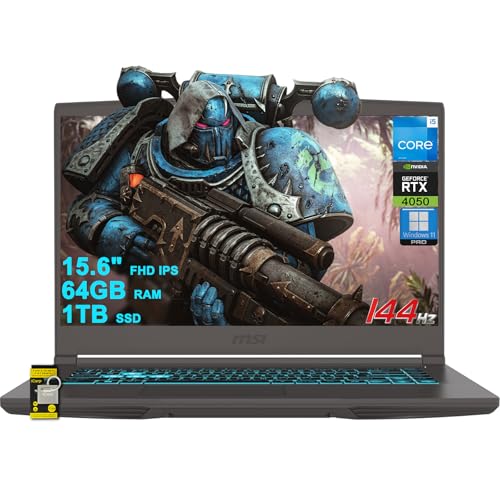 MSI Ordinateur portable de jeu mince 15 pouces FHD IPS 144 Hz Intel Octa-core i5-13420H (Beats i7-11800H) 64 Go de RAM 1 To SSD GeForce RTX 4050 rétroéclairé USB-C Win11Pro avec concentrateur ICP