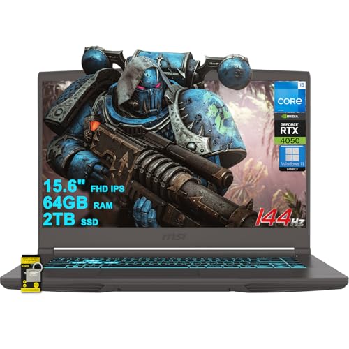 MSI Ordinateur portable de jeu mince 15 pouces FHD IPS 144 Hz Intel Octa-core i5-13420H (Beats i7-11800H) 64 Go de RAM 2 To SSD GeForce RTX 4050 rétroéclairé USB-C Win11Pro avec concentrateur ICP