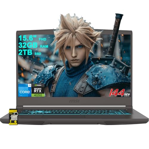 MSI Thin 15 Gaming Laptop 15.6 FHD IPS 144Hz Intel Octa-core i5-13420H ( i7-11800H) 32 Go de RAM 2 To SSD GeForce RTX 4050 Rétroéclairé USB-C Win11 avec concentrateur ICP