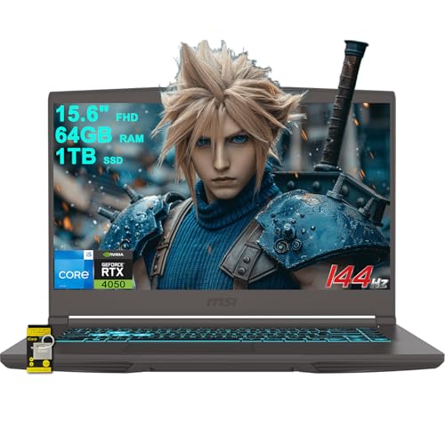 MSI Thin 15 Gaming Laptop 15.6 FHD IPS 144Hz Intel Octa-core i5-13420H ( i7-11800H) 64 Go de RAM 1 To SSD GeForce RTX 4050 Rétroéclairé USB-C Win11 avec concentrateur ICP