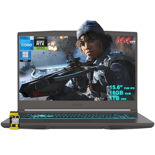 MSI Ordinateur portable de jeu mince 15 pouces FHD IPS 144 Hz Intel 8 cœurs i5-13420H (Beats i7-11800H) 16 Go de RAM 1 To SSD GeForce RTX 3050 rétroéclairé USB-C Win11Pro avec concentrateur ICP