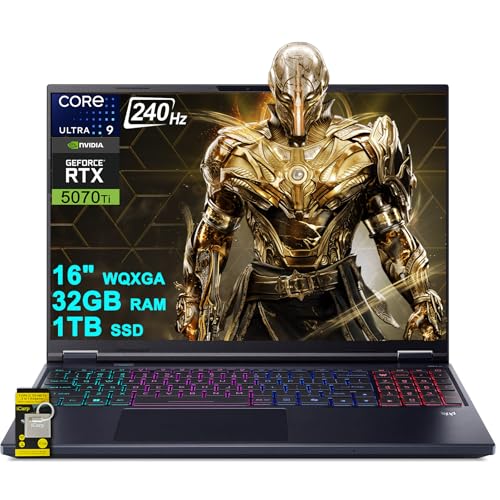 acer Predator Helios Neo 16S AI Ordinateur portable de jeu 16 2560 x 1600 OLED 240 Hz (100 DCI-P3) Intel 24-core Ultra 9 275HX 32 Go de RAM 1 To SSD GeForce RTX 5070 Ti DLSS4 (jusqu'à 992 AI Tops