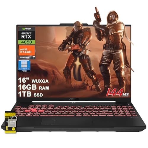 ASUS TUF Gaming A16 Ordinateur portable 16 WUXGA IPS 144 Hz AMD 6 cœurs Ryzen 7 7445HS 16 Go de RAM 1 To SSD GeForce RTX 4050 (jusqu'à 194 AI Tops) Rétroéclairé RVB USB4 Bidirectionnel AI Antibruit