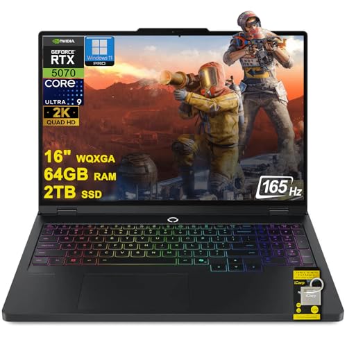 Lenovo Legion Pro 5 Gaming AI Ordinateur portable 16 WQXGA 2560 x 1600 OLED 165 Hz Intel 24-core Ultra 9 275HX 64 Go de RAM 2 To SSD GeForce RTX 5070 DLSS4 (jusqu'à 798 AI Tops) RGB rétroéclairé
