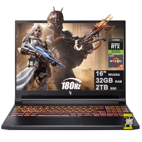 acer Nitro V 16 AI Ordinateur portable de jeu 16 WUXGA IPS 180 Hz AMD 6 cœurs Ryzen 5 240 32 Go DDR5 2 To SSD GeForce RTX 5050 (jusqu'à 421 AI Tops) rétroéclairé Wi-Fi6E Type-C Win11 avec