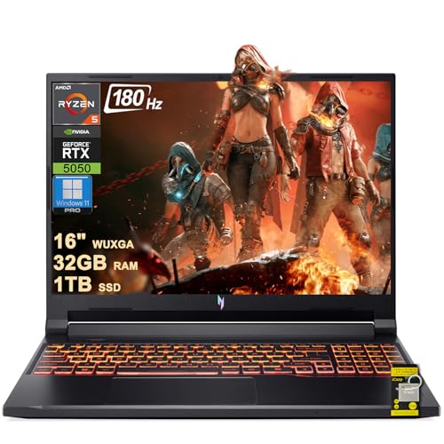 acer Nitro V 16 AI Ordinateur portable de jeu 16 WUXGA IPS 180 Hz AMD 6 cœurs Ryzen 5 240 32 Go DDR5 1 To SSD GeForce RTX 5050 (jusqu'à 421 AI Tops) rétroéclairé Wi-Fi6E Type-C Win11Pro avec