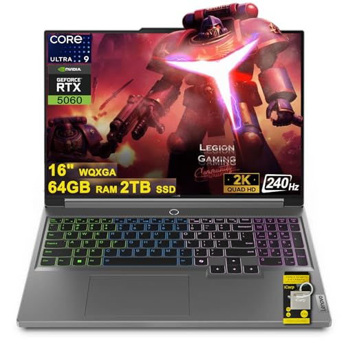 Lenovo Legion 5 Gaming AI Laptop 16 WQXGA 2560x1600 240Hz (100 DCI-P3, 500nits) Intel 24-core Ultra 9 275HX 64 Go de RAM 2 To SSD GeForce RTX 5060 (jusqu'à 572 AI Tops) Rétroéclairé RVB Harman Win11