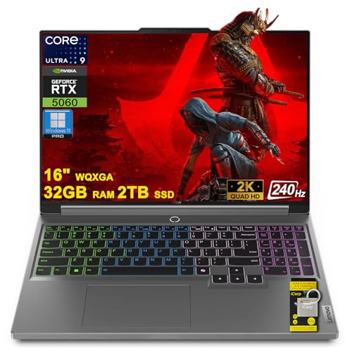 Lenovo Legion 5 Gaming AI Laptop 16 WQXGA 2560x1600 240Hz (100 DCI-P3, 500nits) Intel 24-core Ultra 9 275HX 32 Go de RAM 2 To SSD GeForce RTX 5060 (jusqu'à 572 AI Tops) Rétroéclairé RVB Harman Win11