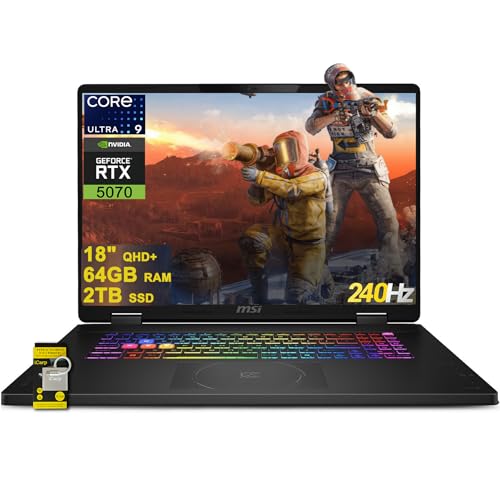 msi Crosshair 18 HX AI Ordinateur portable de jeu 18 QHD IPS 240 Hz Intel 24-core Ultra 9 275HX ( i9-14900HX) 64 Go DDR5 2 To SSD GeForce RTX 5070 (jusqu'à 798 AI Tops) RVB rétroéclairé Thunderbolt