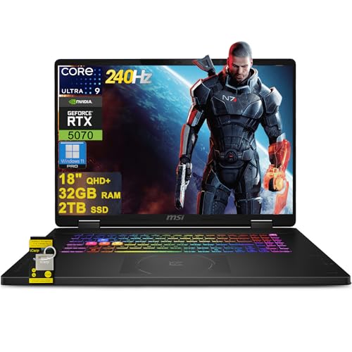 msi Crosshair 18 HX AI Ordinateur portable de jeu 18 QHD IPS 240 Hz Intel 24-core Ultra 9 275HX ( i9-14900HX) 32 Go DDR5 2 To SSD GeForce RTX 5070 (jusqu'à 798 AI Tops) RVB rétroéclairé Thunderbolt