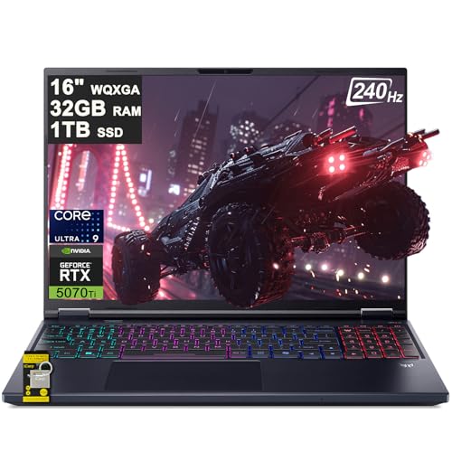 acer Predator Helios Neo 16 AI Ordinateur portable de jeu 16 2560 x 1600 IPS 240 Hz (100 DCI-P3 500nits) Intel 24-core Ultra 9 275HX 32 Go de RAM 1 To SSD GeForce RTX 5070 Ti (jusqu'à 992 AI Tops