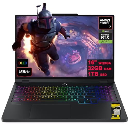 Lenovo Legion 5 Pro Gaming AI Ordinateur portable 16 WQXGA 2560 x 1600 OLED 165 Hz 1100 nits HDR Peak AMD 8-core Ryzen 7 8745HX 32 Go de RAM 1 To SSD GeForce RTX 5060 (jusqu'à 572 AI Tops) RVB