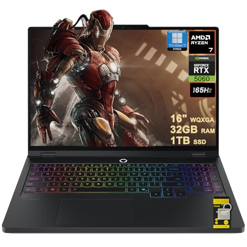Lenovo Legion 5 Pro Gaming AI Ordinateur portable 16 WQXGA 2560 x 1600 OLED 165 Hz 1100 nits HDR Peak AMD 8-core Ryzen 7 8745HX 32 Go de RAM 1 To SSD GeForce RTX 5060 (jusqu'à 572 AI Tops) RGB