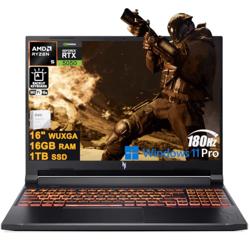 Acer Nitro V 16 AI Ordinateur portable de jeu 16 WUXGA IPS 180 Hz AMD 6 cœurs Ryzen 5 240 16 Go DDR5 1 To SSD GeForce RTX 5050 GDDR7 (jusqu'à 421 AI Tops) rétroéclairé Wi-Fi6E Type-C Win11Pro ICP Acc