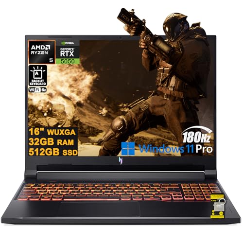 acer Nitro V 16 AI Ordinateur portable de jeu 16 WUXGA IPS 180 Hz AMD 6-core Ryzen 5 240 32 Go DDR5 512 Go SSD GeForce RTX 5050 GDDR7 (jusqu'à 421 AI Tops) Rétroéclairé Wi-Fi6E Type-C Win11Pro ICP