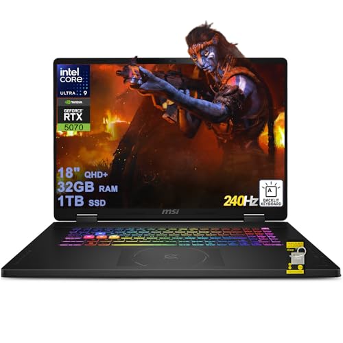 MSI Crosshair 18 HX AI Gaming Laptop 18 QHD 240Hz (100 DCI-P3) Intel 24-core Ultra 9 275HX ( i9-14900HX) 32 Go DDR5 1 To SSD GeForce RTX 5070 (jusqu'à 798 AI TOPS) RGB Backlit Thunderbolt Win. 11