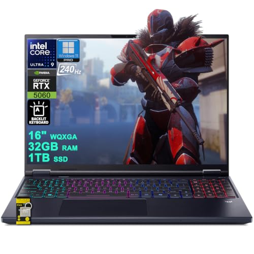 Acer Predator Helios Neo 16S AI Gaming Laptop 16 2560x1600 OLED 240Hz 100 DCI-P3 Intel 24-core Ultra 9 275HX 32 Go DDR5 1 To SSD GeForce RTX 5060 GDDR7 (jusqu'à 572 AI TOPS) Rétroéclairé RVB Win111