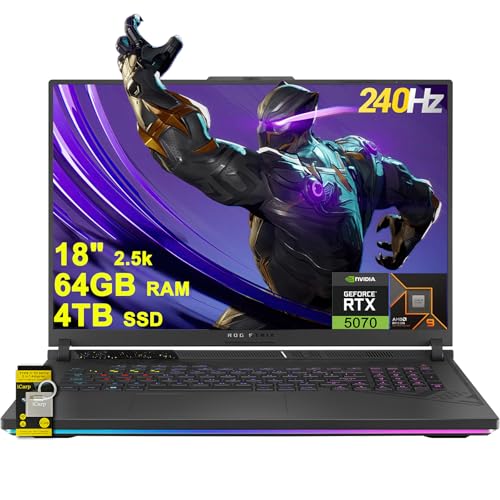 ASUS ROG Strix G18 G814 Ordinateur portable de jeu 18 2,5k (2560 x 1600) 240 Hz (100 DCI-P3, 3 ms) AMD 16 cœurs Ryzen 9 9955HX (Beats i9-14900HX) 64 Go de RAM 4 To SSD GeForce RTX 500 70 RVB