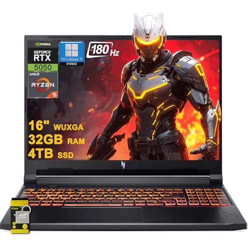 Acer Nitro V 16 AI Ordinateur portable de jeu 16 WUXGA IPS 180 Hz AMD Zen 4 6 cœurs Ryzen 5 240 32 Go DDR5 4 To SSD GeForce RTX 5050 (jusqu'à 421 AI Tops) rétroéclairé Win11Pro avec ICP Acc