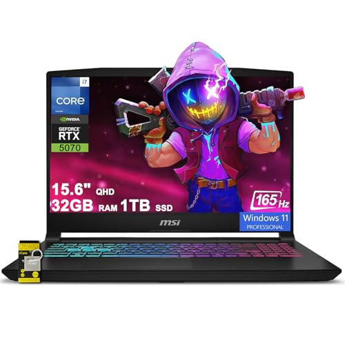 msi Katana 15 HX Ordinateur portable de jeu 15,6 QHD IPS 165 Hz (100 DCI-P3) Intel 16 cœurs i7-14650HX ( i9-12900H) 32 Go DDR5 1 To SSD GeForce RTX 5070 DLSS4 (jusqu'à 798 AI Tops) Rétroéclairé