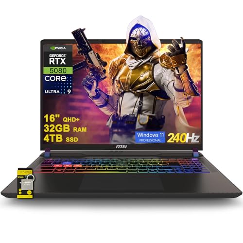MSI Vector 16 HX AI Gaming Laptop 16 QHD IPS 240Hz Intel 24-core Ultra 9 275HX ( i9-14900HX) 32 Go DDR5 4 To SSD GeForce RTX 5080 (jusqu'à 1334 AI TOPS) RGB Backlit Thunderbolt5 Win11Pro ICP CoHub