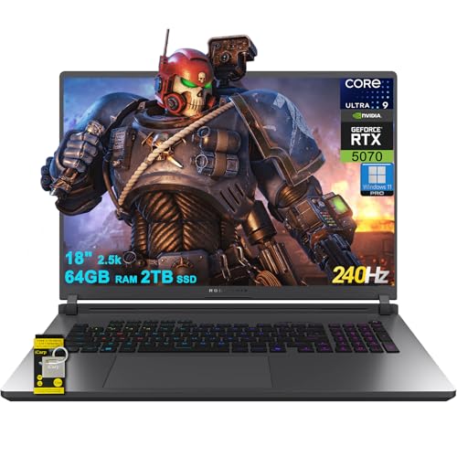 ASUS ROG Strix G18 G815 Gaming AI Laptop 18 2560x1600 240Hz (100 DCI-P3) Intel 24-core Ultra 9 275HX 64 Go de RAM 2 To SSD GeForce RTX 5070 (jusqu'à 798 AI Tops) RGB rétroéclairé Win11Pro ICP Hub