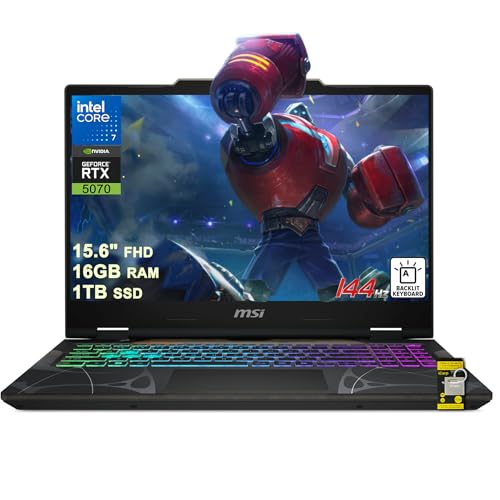 msi Cyborg 15 Ordinateur portable de jeu 15,6 FHD IPS 144 Hz Intel 10-core 7 240H (Beats Ultra 7 268V) 16 Go de RAM 1 To SSD GeForce RTX 5070 GDDR7 (jusqu'à 798 AI Tops) Rétroéclairé RVB 4 zones
