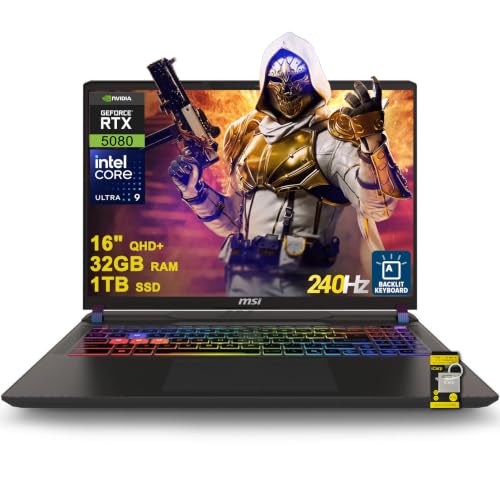 msi Vector 16 HX AI Gaming Laptop 16 QHD (2560x1600) 240Hz 100 DCI-P3 Intel 24-core Ultra 9 275HX ( i9-14900HX) 32 Go de RAM 1 To SSD GeForce RTX 5080 16 Go (Up 1334 AI Tops) RGB Backs. lit Win11
