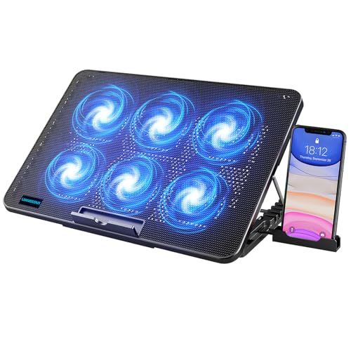 LIANGSTAR Tapis de refroidissement pour ordinateur portable avec 6 ventilateurs silencieux à 2100 tr min, 7 hauteurs réglables et alimentation USB, convient pour 12-17 , bleu