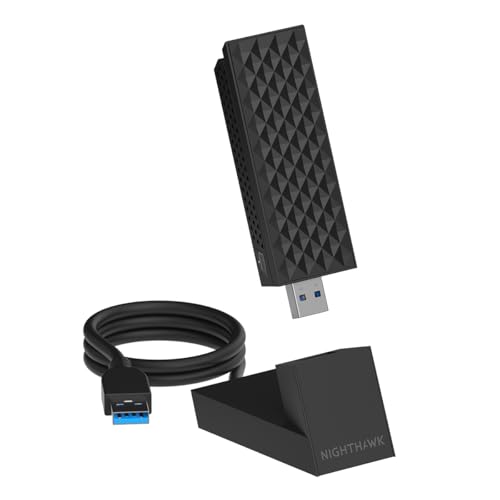 Adaptateur USB 3.0 NETGEAR Nighthawk WiFi 7 (A9000) - Vitesse WiFi Gigabit tribande BE6500 (6,5 Gbit s) - Bande 6 GHz - Fonctionne avec Tout routeur ou système Mesh - pour Ordinateurs Windows 11
