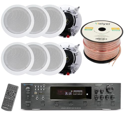 Vaiyer Kit de système de cinéma maison, amplificateur Bluetooth 6 canaux 6 000 W avec 8 haut-parleurs muraux de 175 W chacun et système de son surround de calibre 16 de 152,4 m