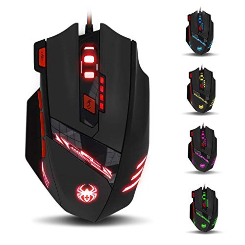 zelotes Souris de Jeu T90 9200 DPI, 8 Boutons programmables Multi-Modes, lumières LED USB, réglage du Poids pour Ordinateur Portable, Ordinateur de Bureau, PC, MacBook – Noir