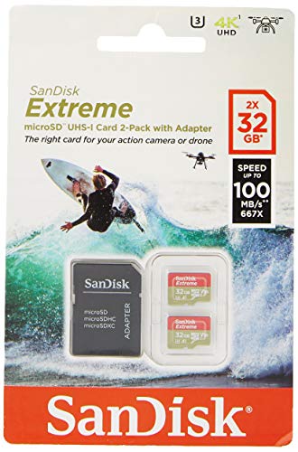 SanDisk Extreme 32 GB microSDhC Memory Card for Action Cameras and Drones with A1 App Performance up to 100 MB s, Class 10, U3, V30 - Twin Pack