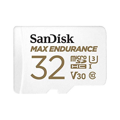 SanDisk MAX ENDURANCE Video Monitoring for Dashcams Home Monitoring 32 GB microSDHC Memory Card SD Adaptor 15,000 Hours Endurance, White