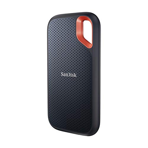 SanDisk Extreme Disque SSD Externe 500 Go (Portable NVMe SSD, jusqu'à 1050 Mo s en lecture, 1000 Mo s en écriture, USB-C, Résistance à la poussière et à l'eau classée IP65, Mousqueton pratique) Noir