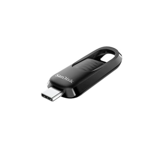 SanDisk Ultra Slider 64 Go Flash Drive, Clé USB 3.2, des vitesses allant jusqu'à 300 Mo s, Type-C, USB 3.2 Gen 1, Connecteur Rétractable, Sauvegardez et transférez vos fichiers plus rapidement, Noir