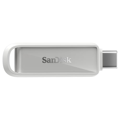 SanDisk Phone Drive with USB Type-C 256 Go (pour Les Smartphones, tablettes et Ordinateurs, Jusqu’à 150 Mo s, Sauvegardez automatiquement, récupération des données) - Blanc Arctique