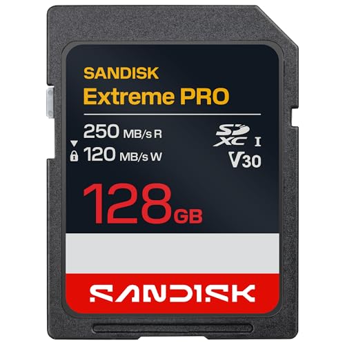 SANDISK Extreme Pro Carte SD UHS-I de 128 Go (Jusqu’à 250 Mo s en Lecture et Jusqu’à 120 Mo s en écriture, vidéo 4K UHD, U3, V30) Memory Zone App