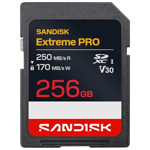 SANDISK Extreme Pro Carte SD UHS-I de 256 Go, Jusqu’à 250 Mo s en Lecture et Jusqu’à 170 Mo s en écriture, vidéo 4K UHD, U3, V30 Memory Zone App