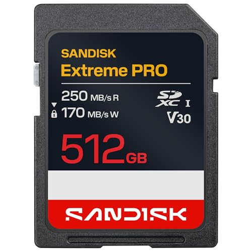 SANDISK Extreme Pro Carte SD UHS-I de 512 Go (Jusqu’à 250 Mo s en Lecture et Jusqu’à 170 Mo s en écriture, vidéo 4K UHD, U3, V30) Memory Zone App