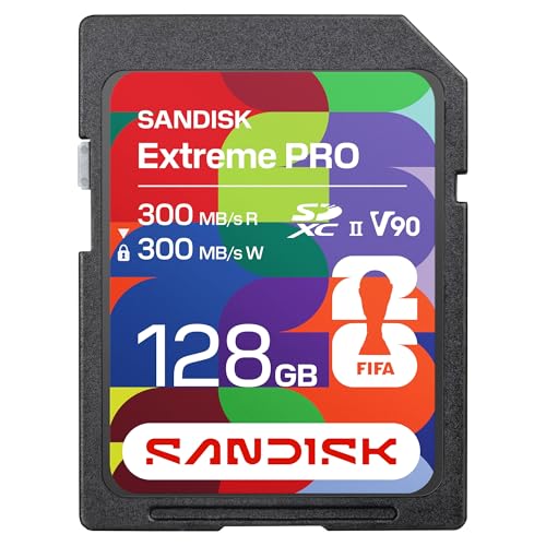 SANDISK Carte SD UHS-II Édition Coupe du Monde de la FIFA 2026 de 128 Go (Vitesses de Lecture et d’écriture Jusqu’à 300 Mo s, V90, 8K, l’Application de Bureau SanDisk Memory Zone)