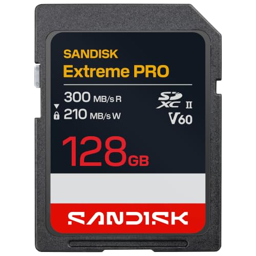 SANDISK Extreme Pro SDXC- UHS-II V60 Carte 128 Go (Vitesse de Lecture Jusqu’à 300 Mo s, Vitesse d’écriture Jusqu’à 210 Mo s, 4K UHD, Full HD, U3, C10, V60) Compatible avec Les appareils Photo Reflex