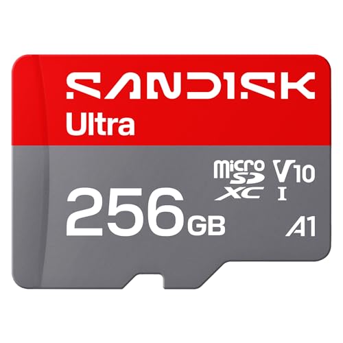 SANDISK Ultra Carte microSDXC 256 Go, UHS-I SD Adapter (Jusqu’à 195 Mo s Vitesses de Transfert, vidéos en Full HD, V10, U1, C10, A1) pour Les Smartphones et tablettes Android, Les appareils Photos.