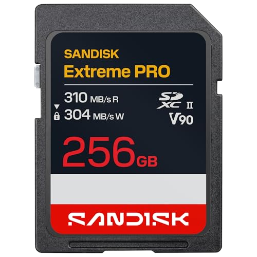 SANDISK Extreme Pro UHS-II V90 Carte SD de 256 Go (Vitesses de Lecture Jusqu’à 310 Mo s, Vitesses d’écriture Jusqu’à 304 Mo s, Compatible avec Les appareils Photo Reflex numériques et Hybrides)