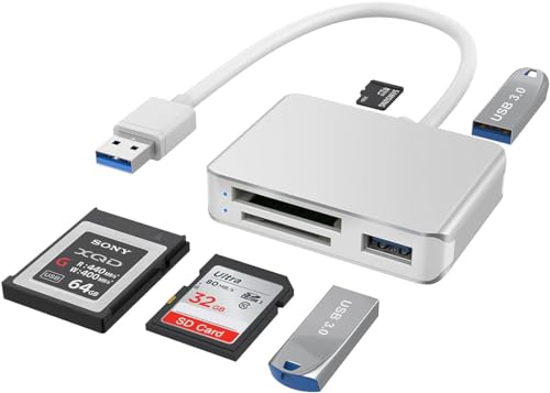 Lecteur de Carte XQD SD Micro SD, Lecteur graveur Adaptateur de mémoire Multi-Cartes avec 2 Ports USB3.0, Prise en Charge de la Carte XQD Sony G M Series Lexar 2933x 1400x, SD SDHC TF Windows Mac OS