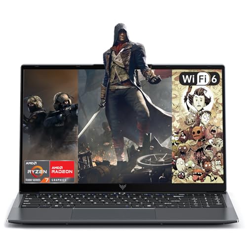 ACEMAGIC 15,6”Ordinateur Portable Ryzen 7 5700U(8 Core 16T,4,3 GHz) Boîtier métallique 16 Go RAM DDR4*2 NVME 512Go SSD Extension 2TB,Clavier Rétroéclairage WiFi 6,Type C,USB 3.2 Gaming Laptop