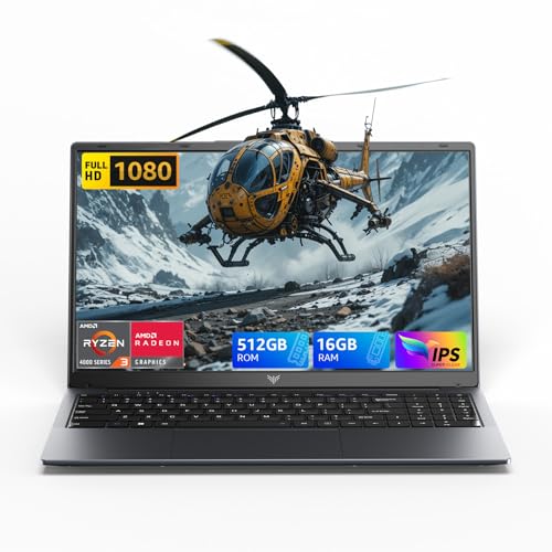Tivique 2026 Ordinateur Portable 15,6 avec Ryzen 4300U jusqu'à 3,7GHz (Défaite Core i5-8210Y), 16GB RAM DDR4*2 512GB SSD M.2 avec 11 Pro Préinstallé, FHD,BT5.2,USB3.2,Type-C, 54,7Wh PC Portable