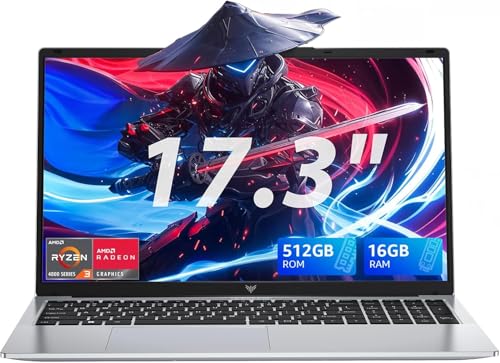 ACEMAGIC PC Portable 17,3 Pouces Ordinateur Portable 4 cœurs Ryzen 4300U, jusqu'à 3,7 GHz,5500Mah,1080 Full HD,16 Go Ram DDR4 512 Go SSD,WiFi 5.HDMI,3*USB3.2,BT5.0,Laptop Argent