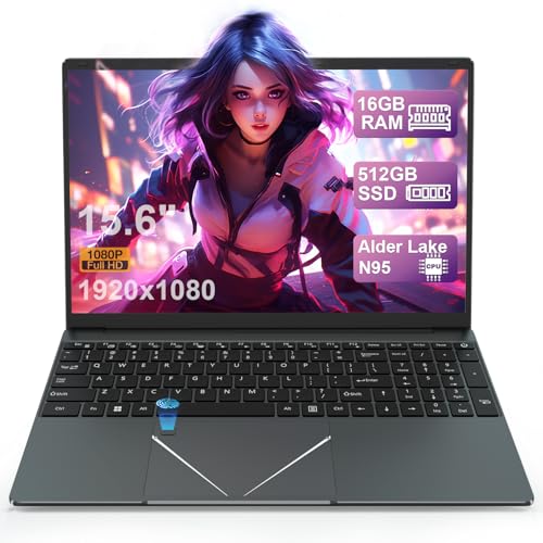 PINSTONE 15,6 Ordinateur Portable Alder Lake-N95(jusquà 3,4 GHz), PC Portable 16Go RAM 512Go SSD, Laptop avec Touch ID, Webcam WiFi 5 Bluetooth USB 3.0 - QWERTY Clavier avec AZERTY Membrane du Clavie
